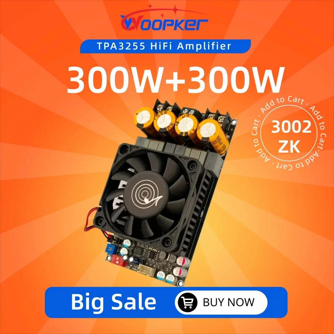 

Woopker TPA3255 Pure Post-stage Digital Amplifier Module ZK-3002 Stereo 300W X 2 Bridged Mono 600W AMP Audio Power Amplifier