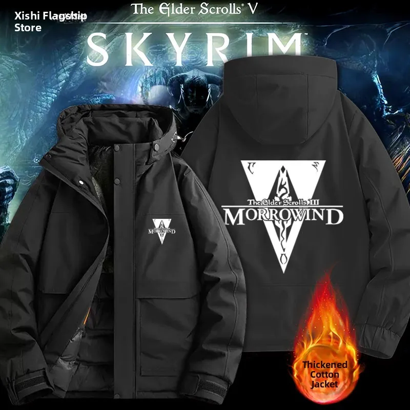 

Thiened Cotton Jaet for Winter Warmth Bethesda Game rim RPG Oblivion Outerwear Hooded Zipper Long Sve Pure Color Cl...