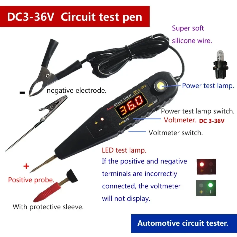 TANTESTO 36V DC-36 Automotive Circuit Tester for Detecting Fault Voltage Fuel Injection Ignition Hall Magnetolectric Signal Test