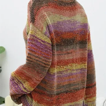 New Autumn and Winter Retro Random Rainbow Striped Loose Long Sleeved Round Neck Sweater Women's Knitted Sweater