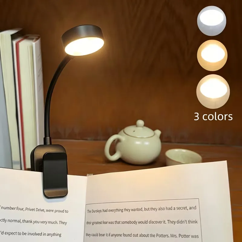 Three-color Adjustable Reading Lamp with 360° Flexible Neck, Eye-Caring Design for Book Lovers. Mini Portable Battery-Powered Ni