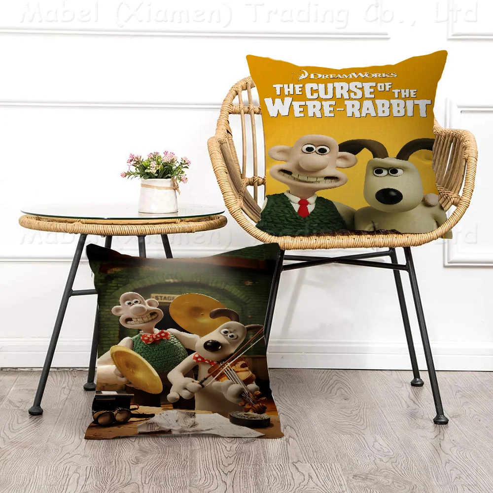 Wallace And Gromits Pillow Covers Cartoon Sofa Decorative Home Double-sided Printing Short Plush Cute Cushion Cover