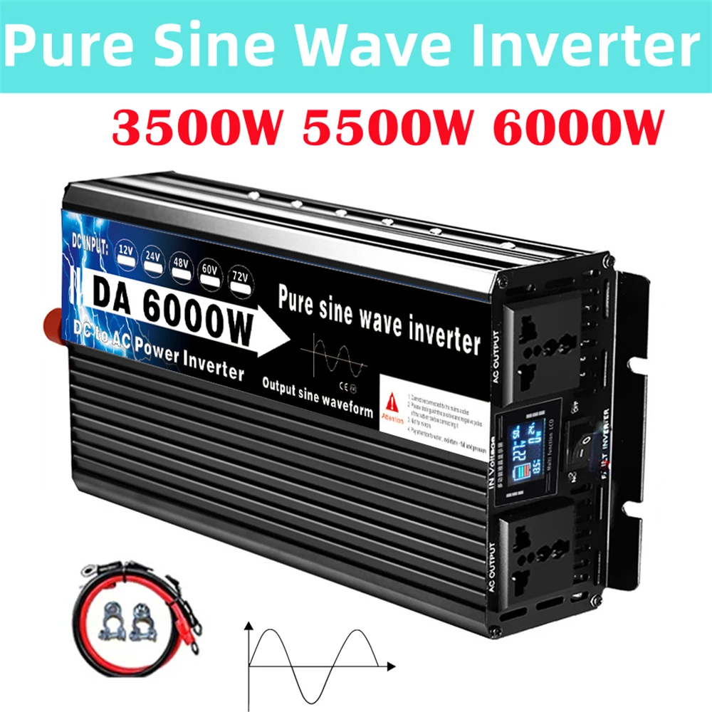 12v 220v Pure Sine Wave Power Inverter 3500W 5500W 6000W Voltage Converters Double Socket Car Solar Inverter 110V 50HZ 60HZ