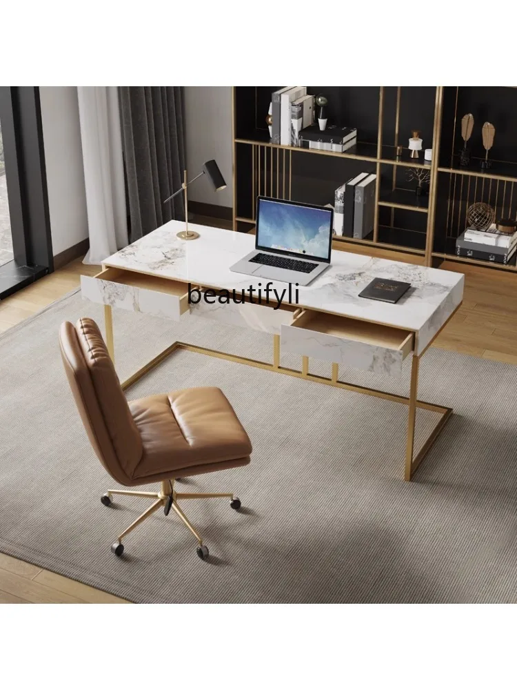 Light Luxury Minimalist Stone Plate Desk Modern Minimalist Advanced Design Study Desk Solid Wood Home Computer Table