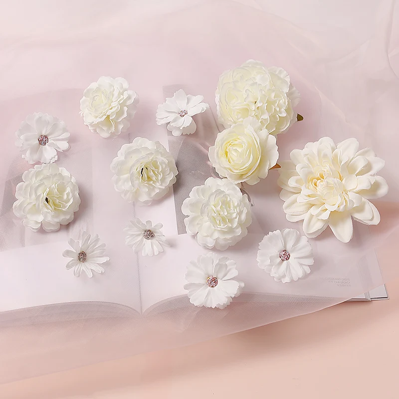 White Artificial Flowers Heads Silk Fake Flowers For Home Decor Party Wedding Decoration DIY Valentine's Day Gifts Accessories