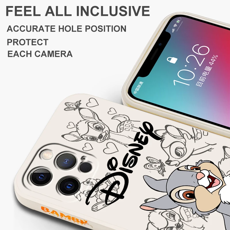 Disney Bambi Luxury Cartoon For Apple iPhone 15 14 13 12 11 XS XR X 8 7 SE Pro Ultra Max Plus Mini Liquid Left Rope Phone Case