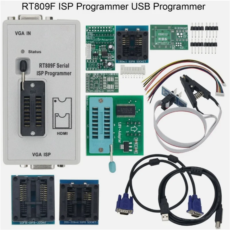 

RT809F Set BIOS Burner LCD USB Chip Eeprom Programmer ISP USB Car Repair Tools With 11 Adapters
