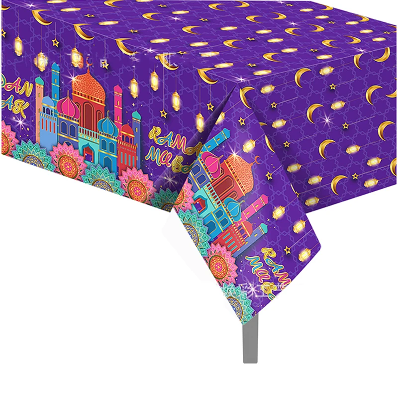 Ramadan Mubarak Decoration 2024 Colorful Mosque Print Purple Disposable Tableware EID Mubarak Supply Muslim Islamic Party Decor