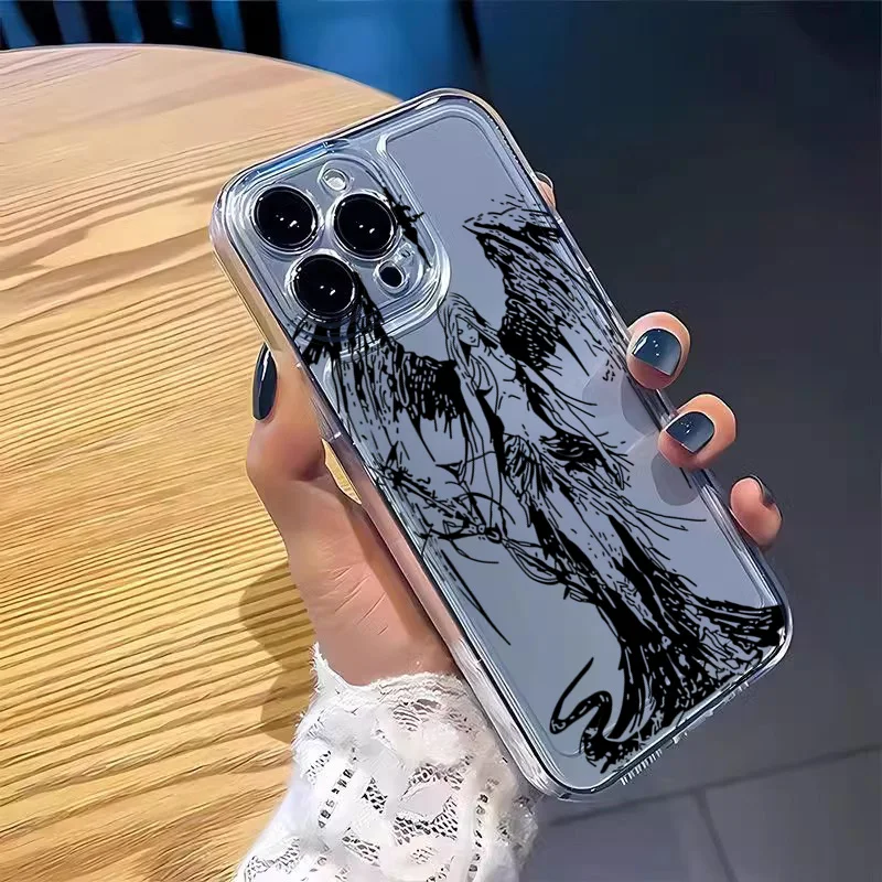 INS Style Space Angel Girl Transparent Phone Case For iPhone 16E 17 16 15 14 13 Pro Max Air 11 12 Mini XS XR X 7 8 Plus SE Cover