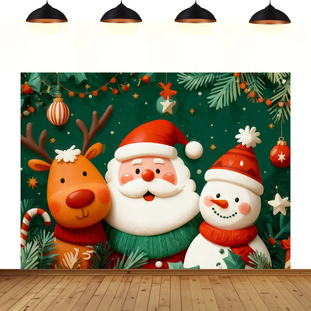 

Christmas background festival Santa Claus snowman deer Merry Christmas cartoon child cute decoration photography backdrop