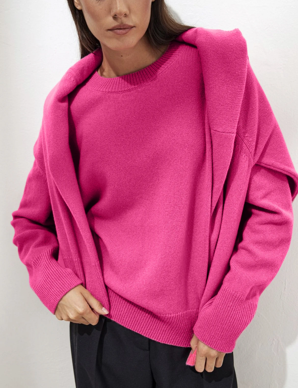 Hirsionsan Basic O Neck Cashmere Sweater Women 2023 New Oversized Rose Red Knitted Pullovers Female Casual Thick Warm Tops