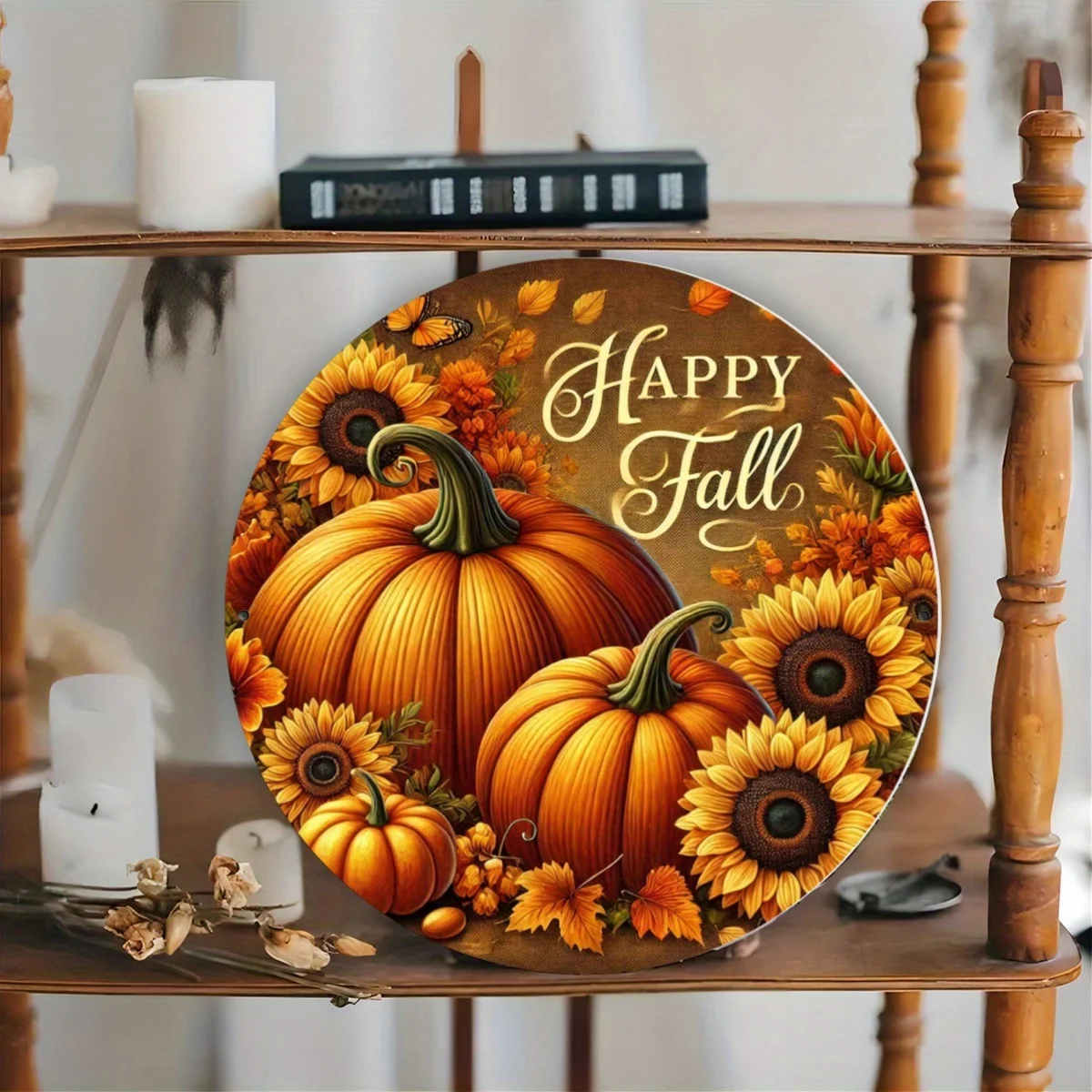 2D Flat - [2D Flat] 1pc 2D Flat Printed Art Featuring Autumn Pumpkins And Sunflowers, an Aesthetic Sign, Eye-Catching Logo, Perf