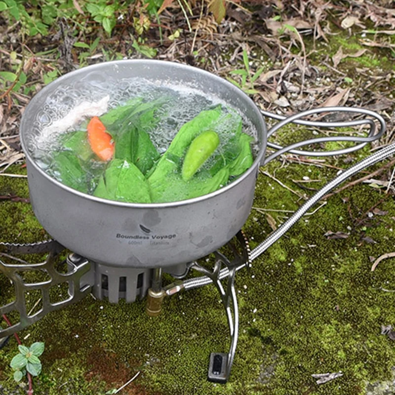 

Boundless Voyage Cooking Set 5pcs, Titanium Pot Pan Spoon Spork Gas Stove, Portable Outdoor Hiking Picnic Camping Cookware Kit