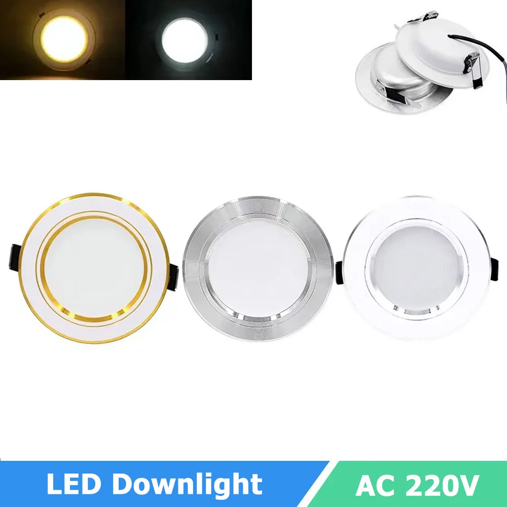 

Recessed LED Downlight 5W 9W 12W 15W 18W Round LED Ceiling Lamp Warm/Cool White LED Panel Light 220V 3 Color Dimmable Spotlight