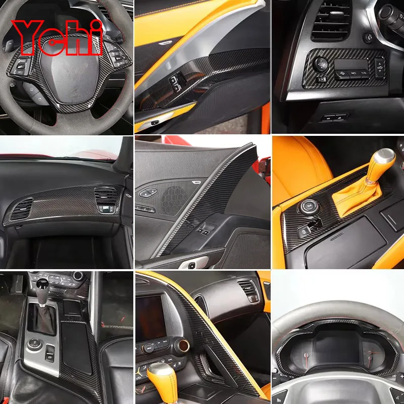 Picture 3: For Chevrolet Corvette C7 2014-2019 ABS Carbon Fiber Interior Kit Dashboard Console Gear Shift Panel Decoration Cover Stickers