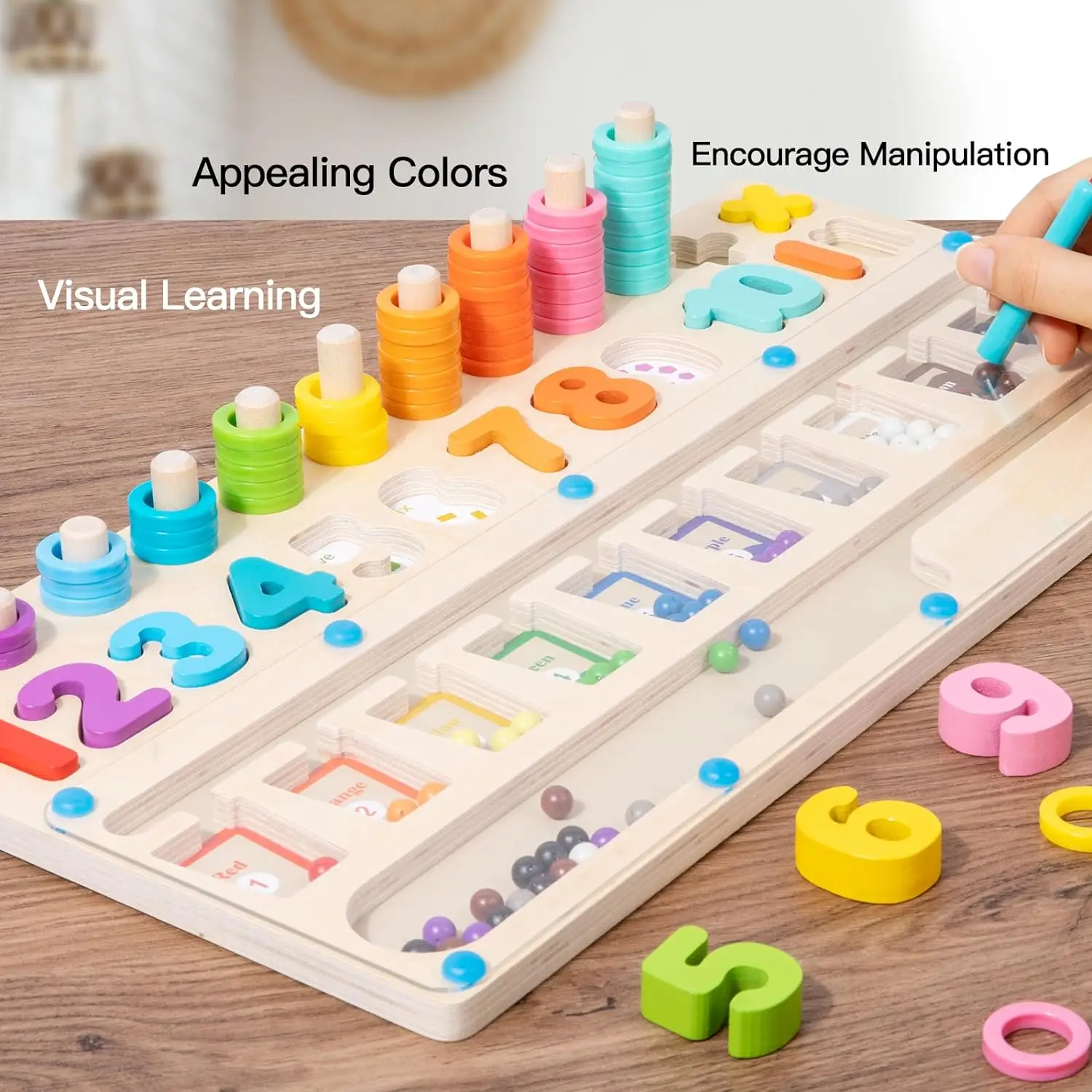 Montessori Magnetic Color and Number Maze, Wooden Magnet Puzzle Game Board for Toddlers, Fine Motor Skills Toys