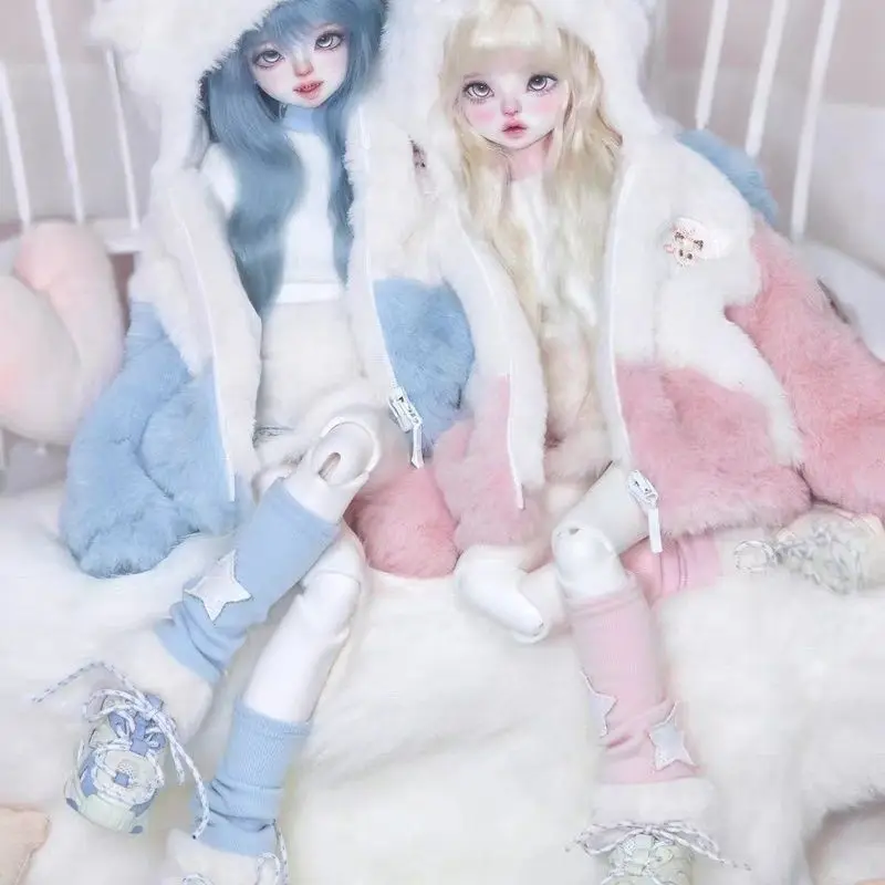 Kawaii 1/4 Bjd Doll Clothes Japanese Style Winter Set Hairy Coat+Bottom Coat+Short Skirt+Leg Cover Doll Accessories No Doll