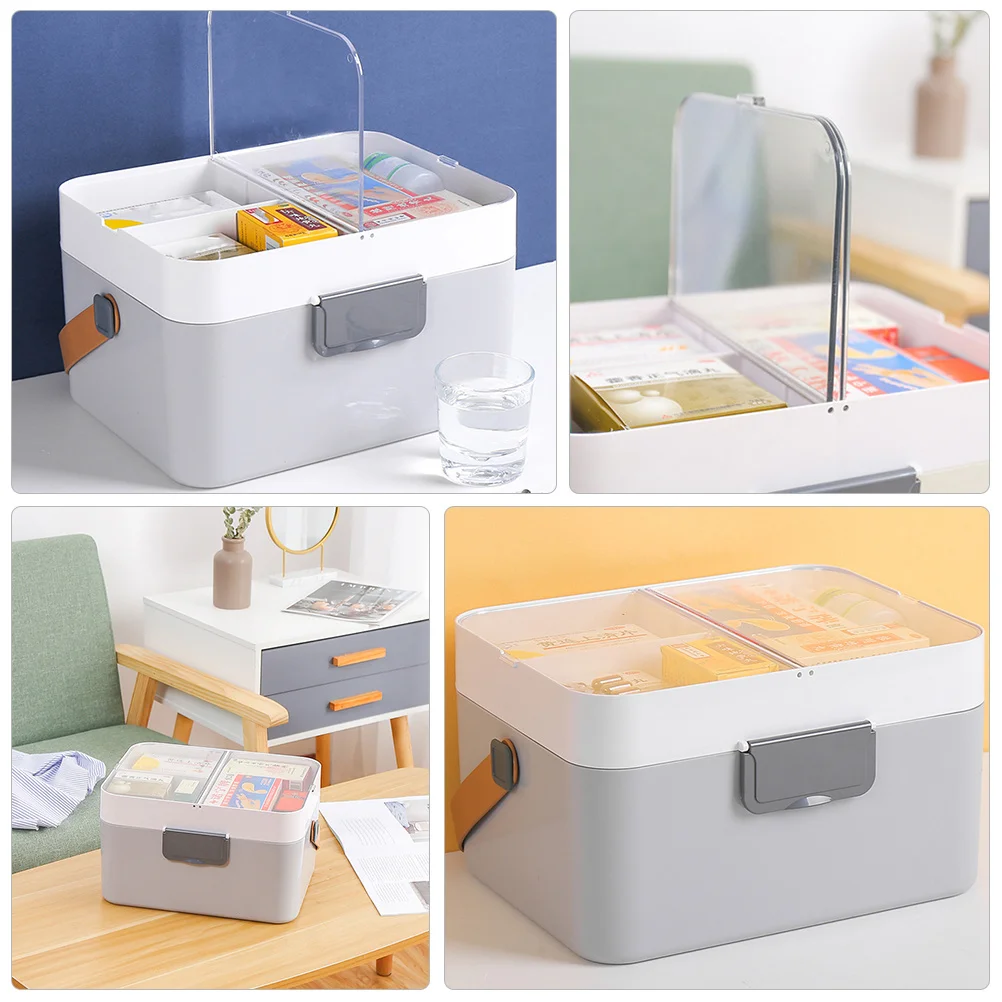 صندوق دواء محمول بطبقة مزدوجة، منظم حبوب الاستخدام المنزلي المدمج، حقيبة تخزين متعددة الشبكة، تخزين الأدوية الطبية المنزلية