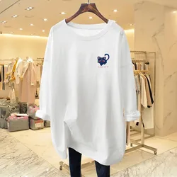 Women Clothing Fashion Long Sleeve Round Neck T-shirt Spring Autumn Pure Cotton Printing Top Tee Lady Casual Loose Pullover