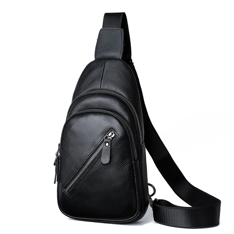 Sac de poitrine décontracté en cuir de vachette véritable pour homme, sac à bandoulière, 100% cuir, voyage lancé, affaires