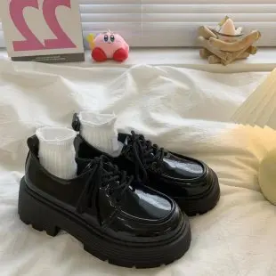 

Черные кожаные мини-туфли на шнуровке в ретро-британском стиле, лоферы для колледжа, модные туфли на толстой подошве с увеличением роста, женские туфли JK