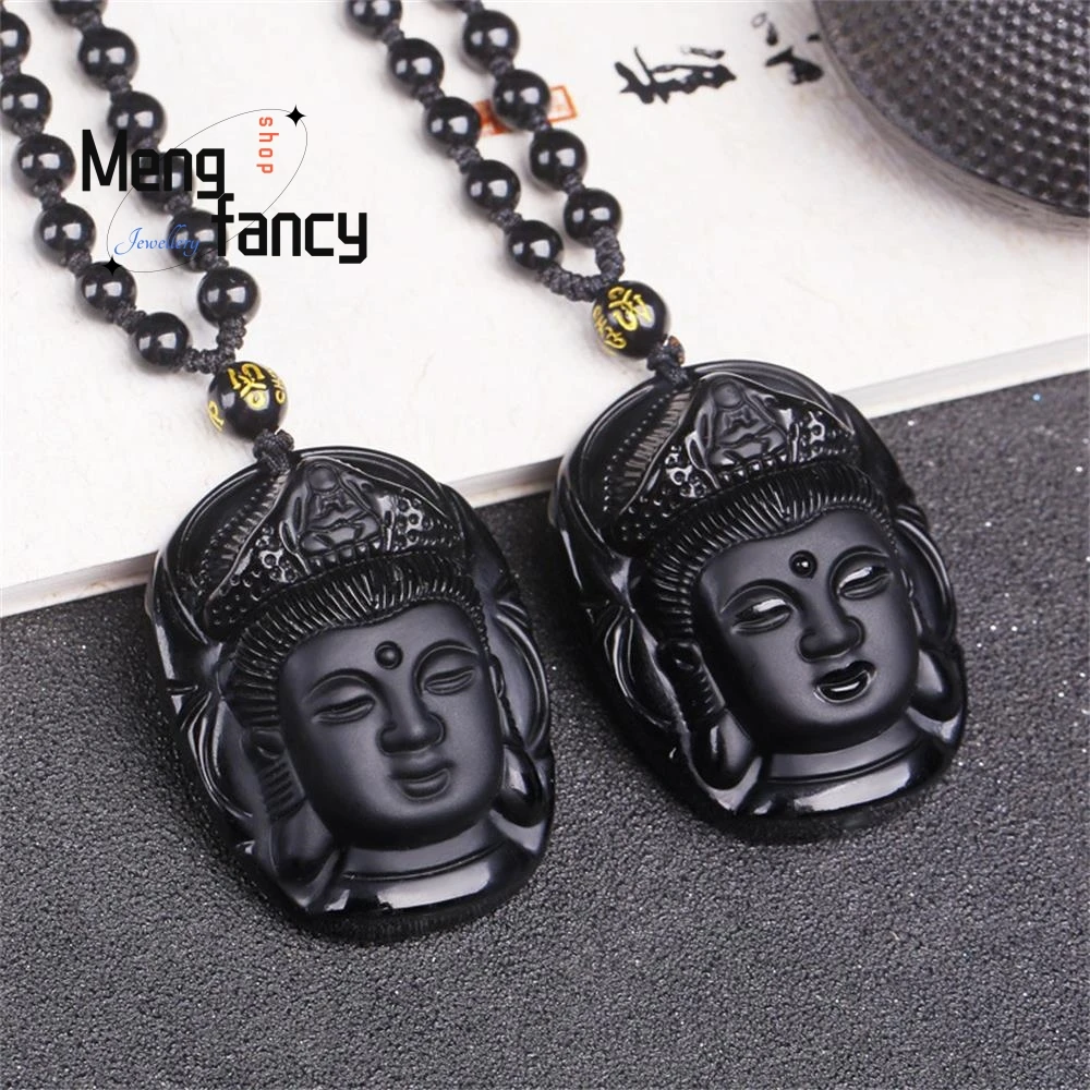 

Natural Obsidian Guanyin Buddha Head Pendant High-grade Exquisite Charms Fashion Jewelry Amulets Best Selling Fine Holiday Gifts