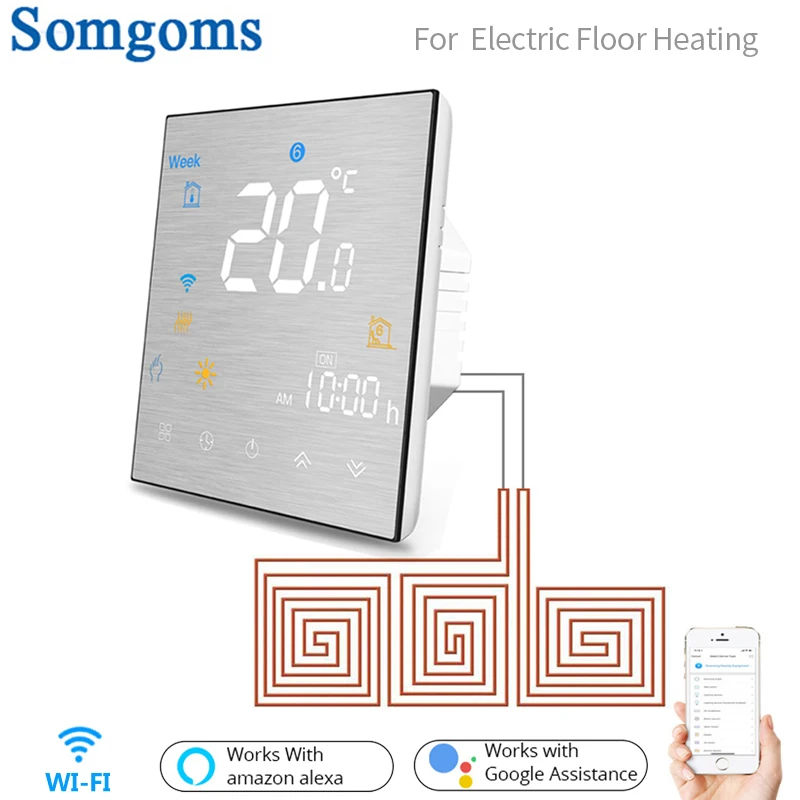 

Tuya WiFi Smart Thermostat Electric Floor Heating Temperature Controller for Smart Life APP Works with Alexa Google Echo