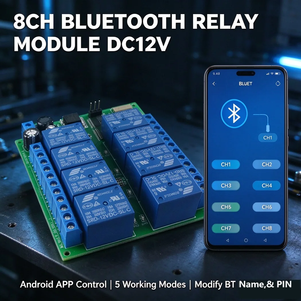 8 Channel DC12V Bluetooth Relay Module Android APP Control Self-locking Interlock Momentary Remote Relay Controller