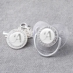 Attaches-sucettes personnalisées pour bébé, porte-sucette de luxe pour nouveau-né, lettre argent bling, silicone transparent pour bébé, continents ple sans Bpa