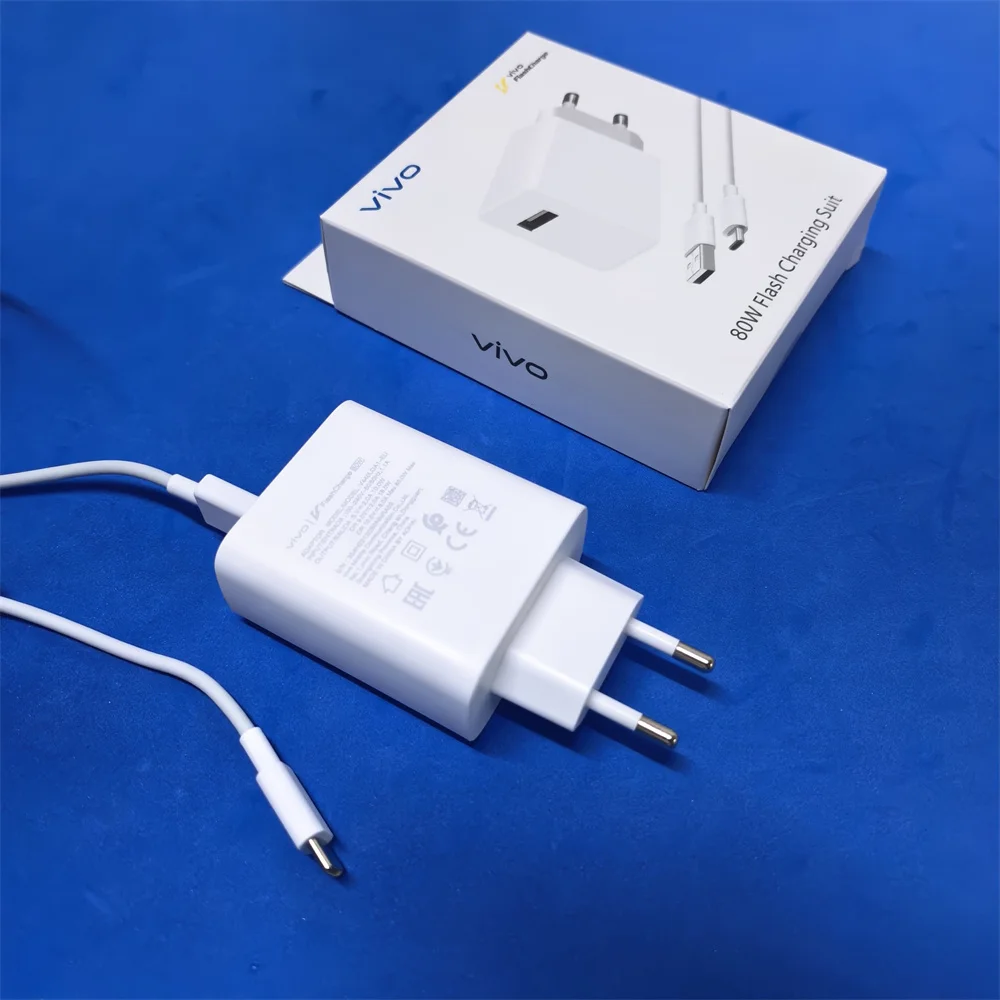 

Зарядное устройство VIVO 80W EU Flash Charger с кабелем USB-C для Vivo X80, X70, X60, X50, X90, X100 Pro, V27, S30, 20, S15 Pro, IQOO 11, 10 Pro