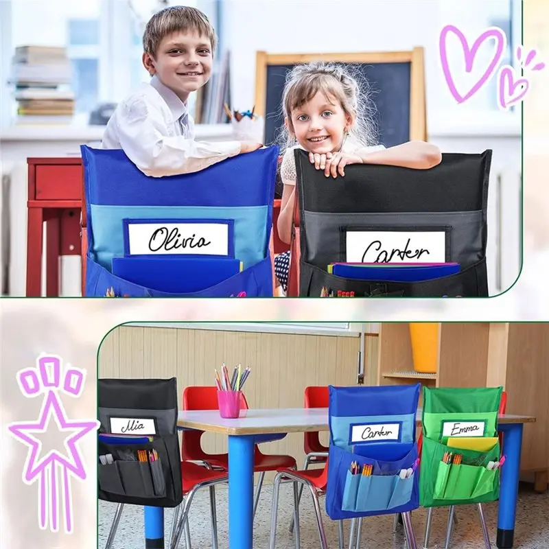 New Arrivals-For Keeping Kids School Table Desk Organizer With Name Tag 6 Pack Chairback Pocket Chart Student Chair Pockets