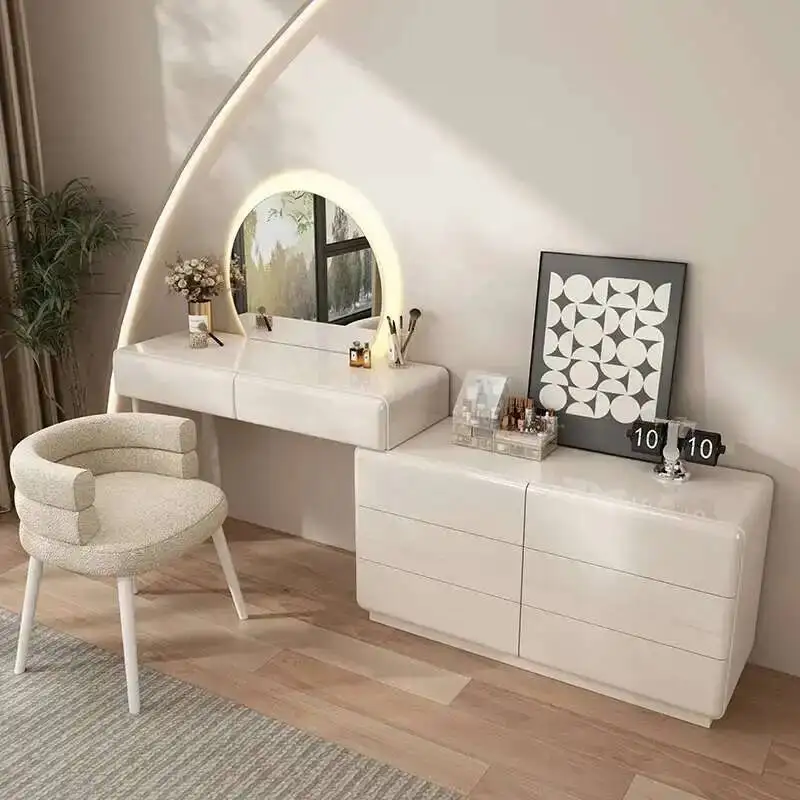 

Dressing Comfortable With Mirror Modern Table Bedroom Hairstyle Vanity Table Storage Cabinet Wooden Chest Of Drawers Furniture