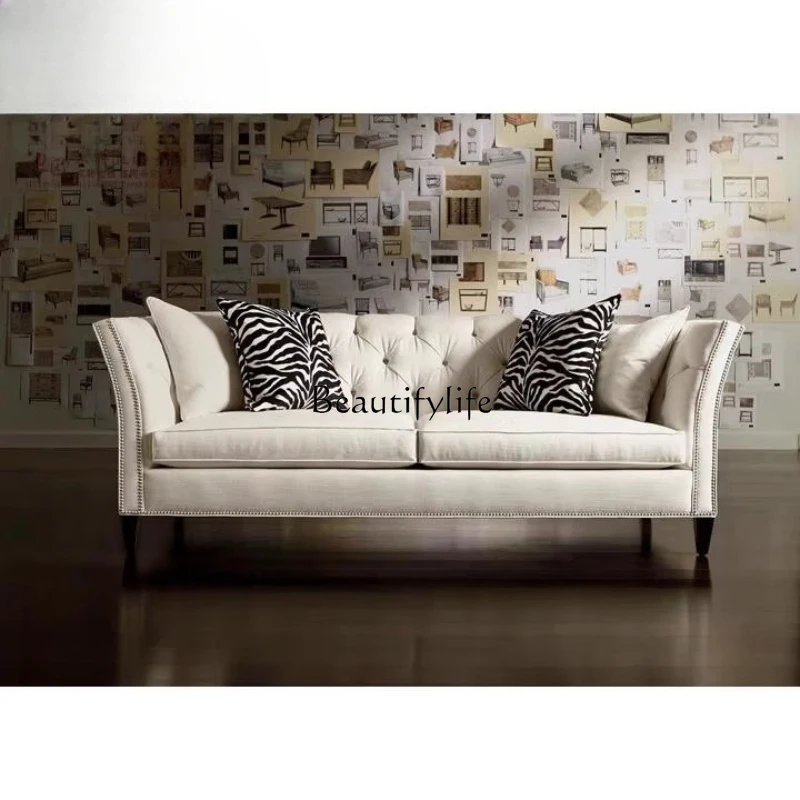 

*American country fabric double sofa combination neoclassical white cotton and linen simple