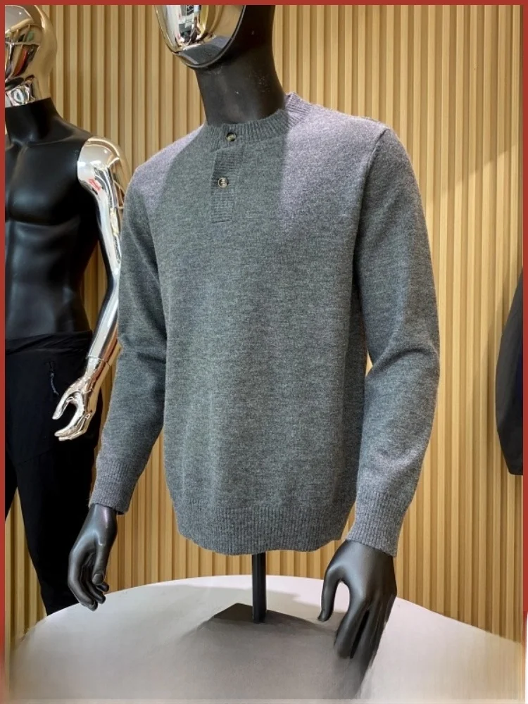 

Мягкий и удобный мужской повседневный вязаный свитер с воротником Генри, свободный крой, осень-зима, Новое поступление, модное полиэфирное волокно