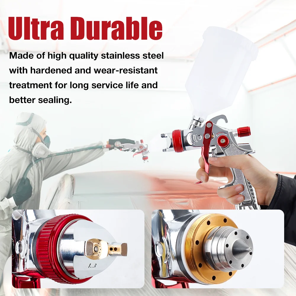 HVLP 에어 중력 스프레이 건, 1.3mm 노즐, 효율적인 분무, 조절 가능한 분사 폭, 자동차 수리용 공압 공구, 정밀 분사, 페인트 절약