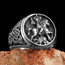 Saint George Slay Dragon Men Rings Stainless Steel Punk Rock Cool Stuff Fashion Accessories Jewelry for Women Gift Wholesale