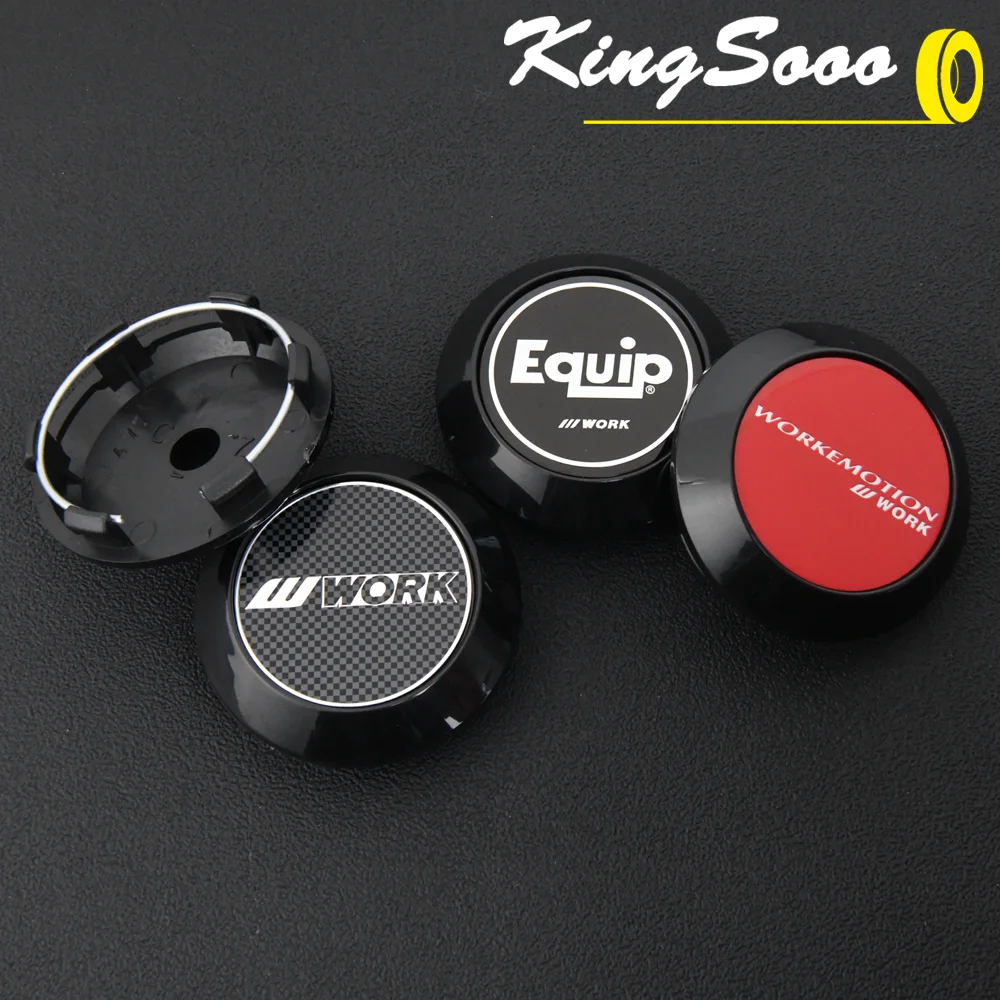 4PCS JDM EQUIP Cap Sport Rim 63mm Clip WORK MEISTER Emblem Sticker Wheel Center Caps Cover Hub Cap Black & Silver