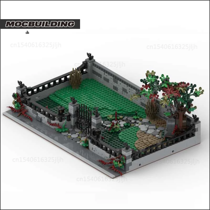 MOC Halloween Cemetery Building Block Tombstone Bricks Model City Accessories Trees Plants Flowers Haunted Toys For Children