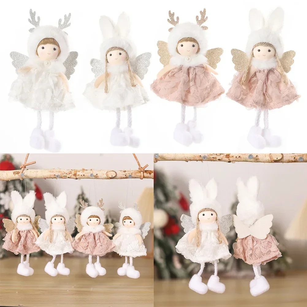 Christmas Antler Angel Pendant Plush Rabbit Ears Doll Xmas Tree Hanging Ornament For Home Natal Navidad 2024 New Year Gifts