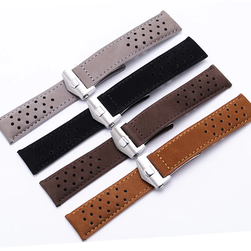 20mm 22mm pulseira de couro de vaca genuíno macio de alta qualidade para tag para heuer carera aquaracer monaco f1 cinta fosco dobra fivela