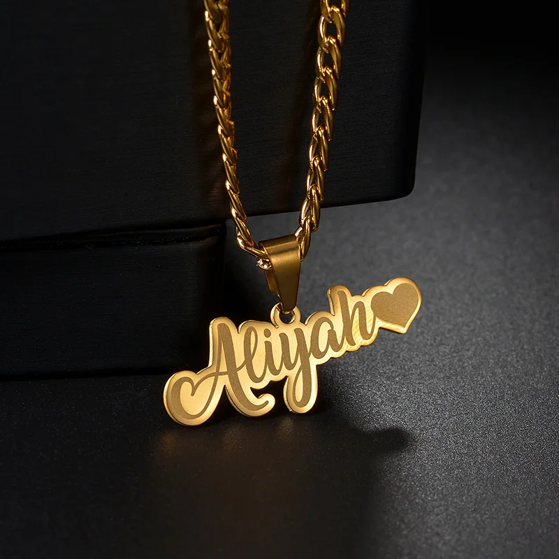 Braveheart Personalized Name Pendant Big Size For Women Men Stainless Steel Custom Letter Nameplate Necklace Jewelry Gifts