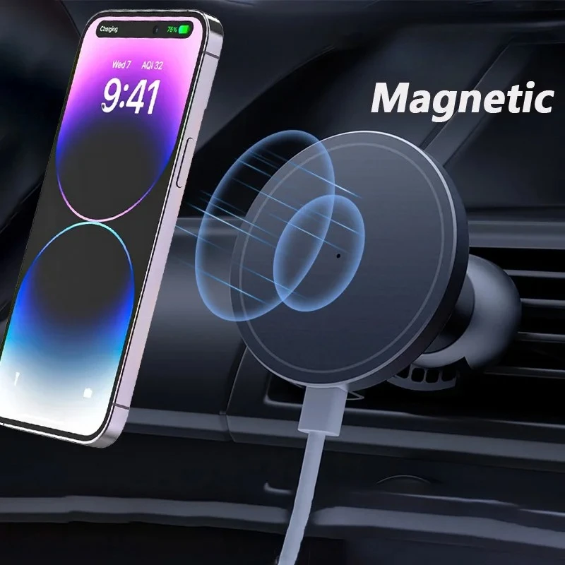 Carregador Magnético Sem Fio para Carro Macsafe para iPhone 13 14 15 16 17 Pro Max Mini, Suporte de Celular para Saída de Ar com Carregamento Rápido