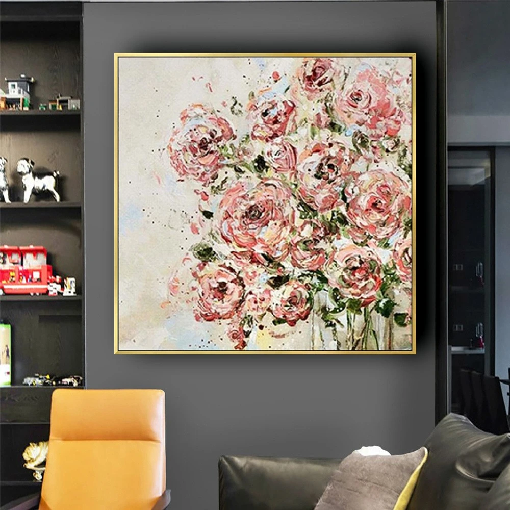 

Pure Handmade Pink Design Texture Acrylic Canvas Flowers Art 1 Panel Set Abstract Oil Paintings Wall Picture Abstract Artwork