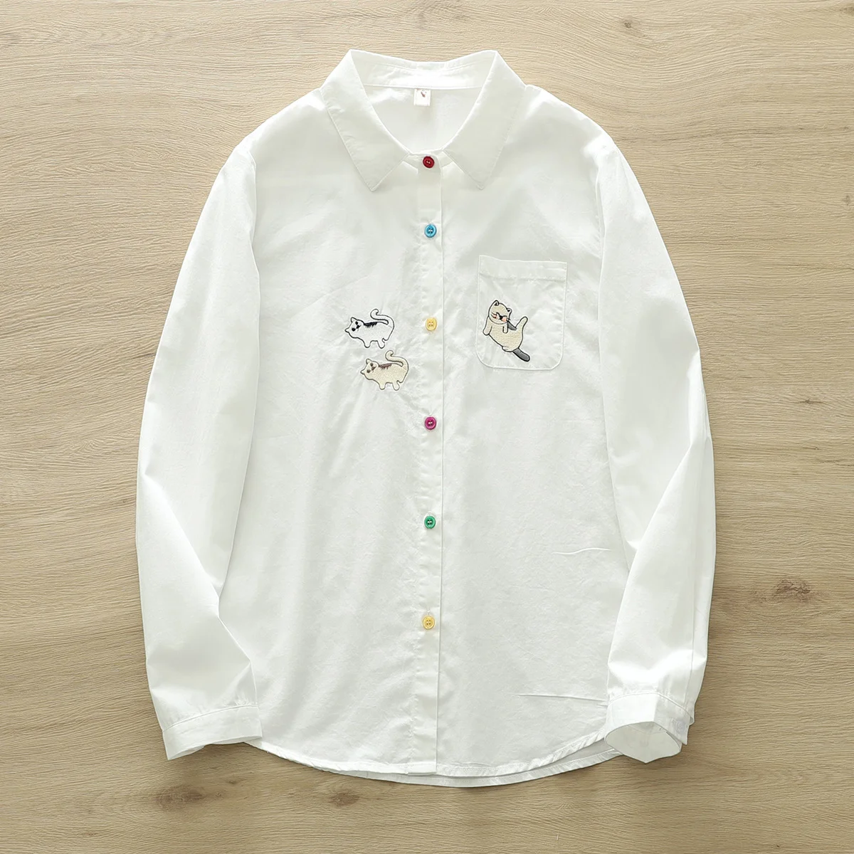 Cotton cartoon puppy embroidery white shirts & blouses stylish stylish women\'s blouse kawaii  white shirts with colorful buttons