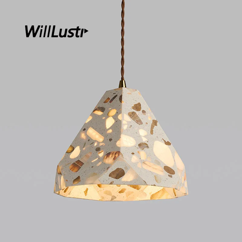 Industry Transparent Stone Pendant Lamp Retro Terrazzo Suspension Light for Hotel Cafe Bar Waterstone Hanging Ceiling Chandelier