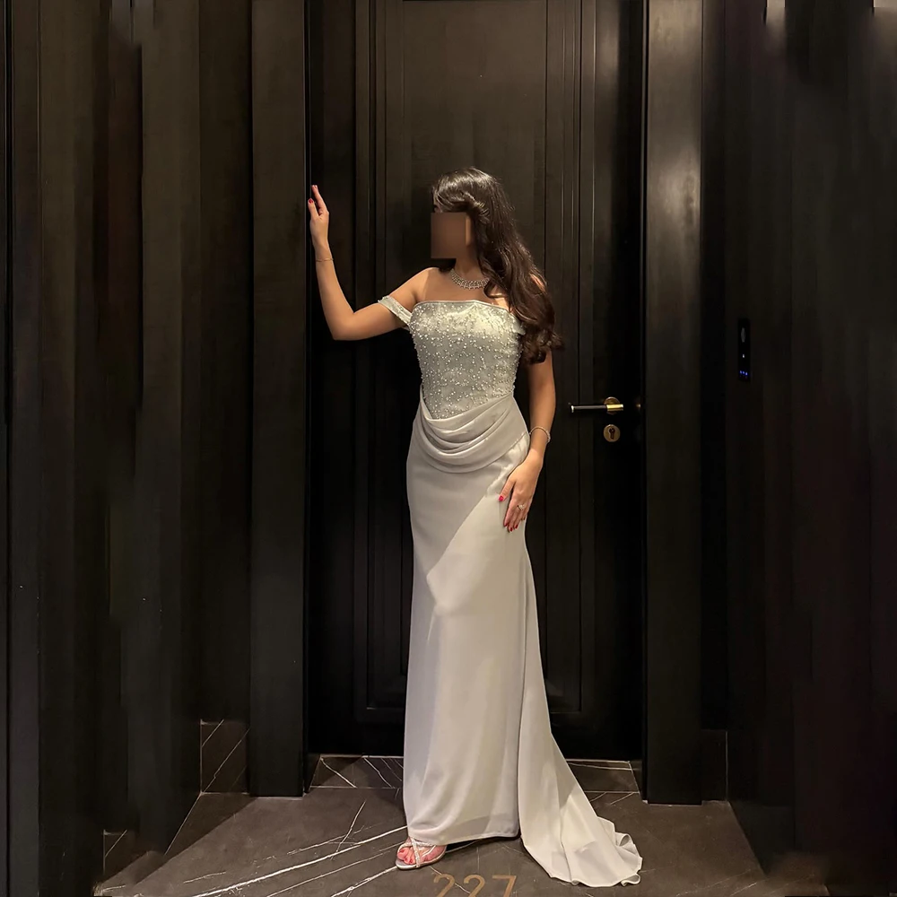 

Elegant Evening Dresses Halter Sleeveless Mermaid Long Party Prom Dresses with Beading Pleat Special Occasion Dress Customized