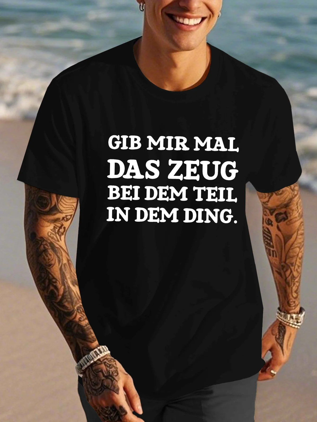 เสื้อยืดผู้ชายคอตตอนแท้ลายกราฟิกตลกสไตล์เยอรมัน แขนสั้น สำหรับฤดูร้อน ปี 2025