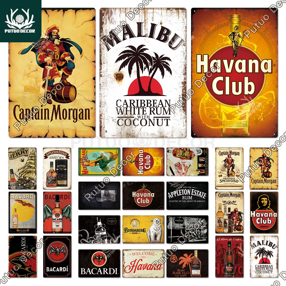 

Putuo Decor Rum Brand Vintage Metal Signs Tin Sign Captain Morgan Funny Poster Decor for Bar Pub Club Man Cave Wall Decoration