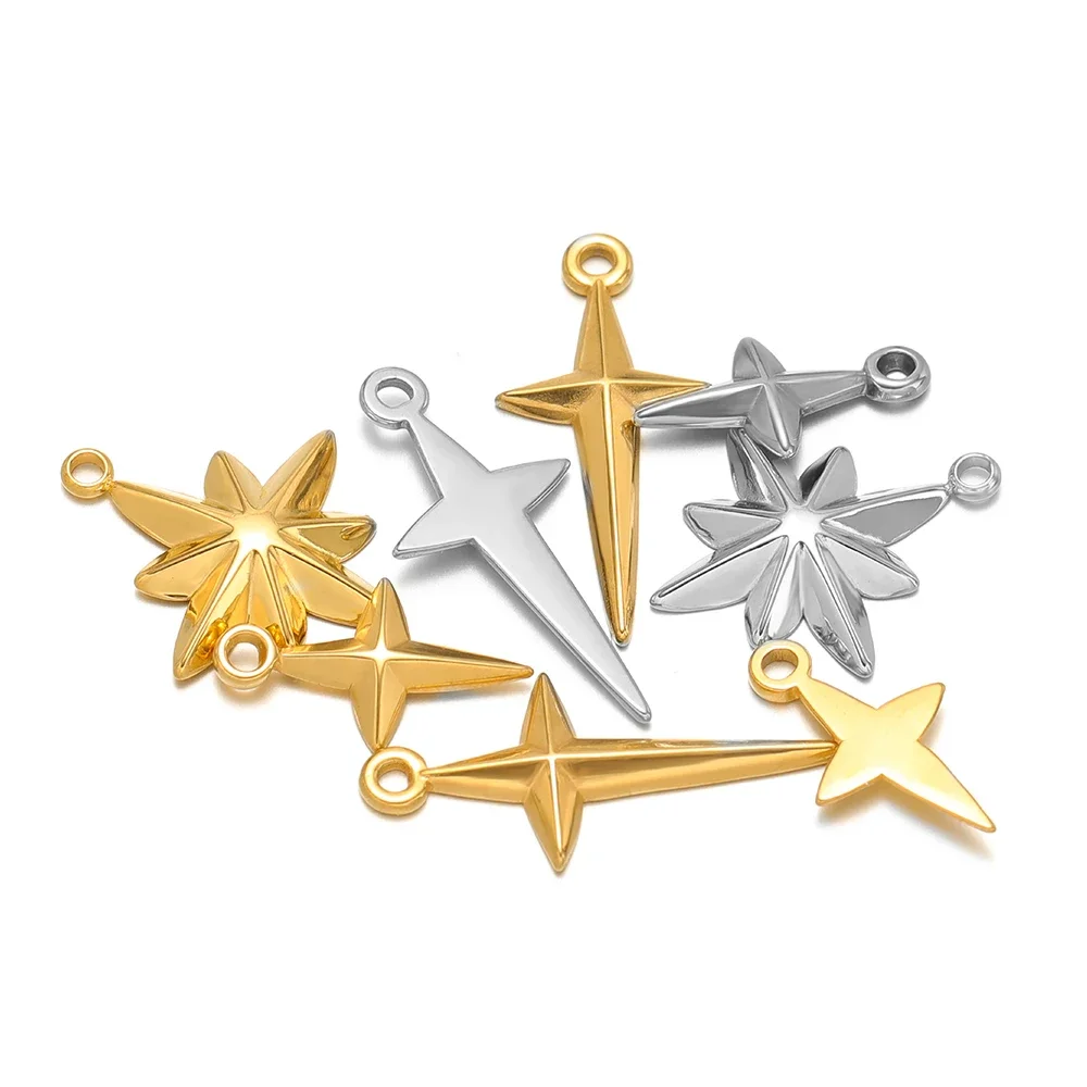 5pcs High Quality Stainless Steel Gold Cross Star Charms Necklace Pendants Bulk for DIY Jewelry Making Bracelet Earring Findings