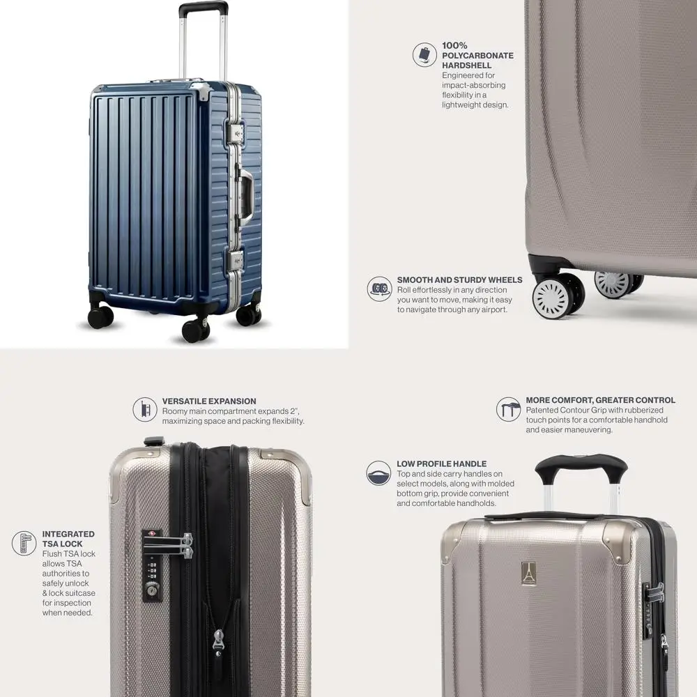 

24-дюймовый спиннерный багаж с алюминиевой рамой и твердым корпусом из поликарбоната, синий